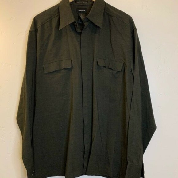 Mens Button Front Shirt Gray Long Sleeve - Picture 1 of 2